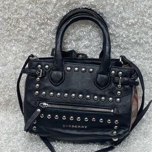 Burberry Black Leather Studded Tote Bag